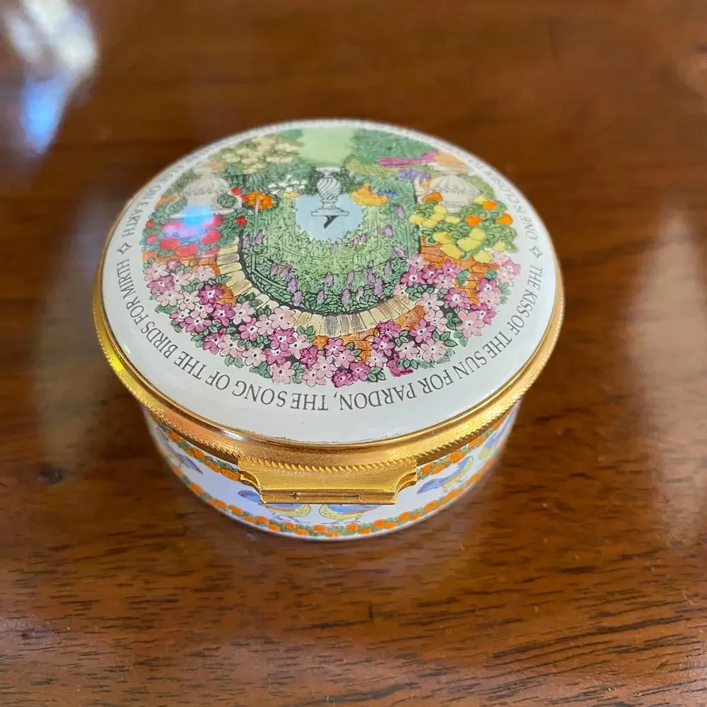 Staffordshire Enamels England God's Garden Floral Trinket Pill Box Vintage